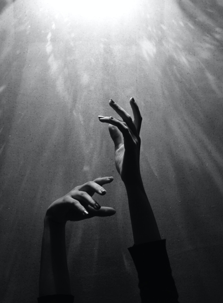 Black White Photo Hand Reaching Up Sky